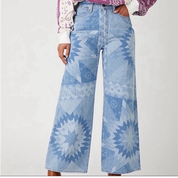 NWOT Wrangle Worldwide 661/Free People Patchwork Wide Leg - Picture 2 of 9